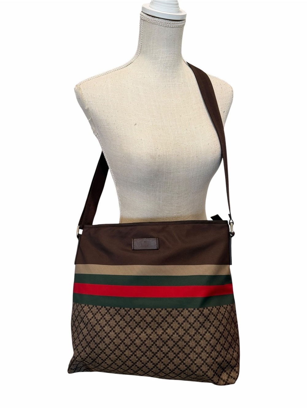 Gucci Diamante Web Crossbody Bag In Brown - Picture 2 of 13